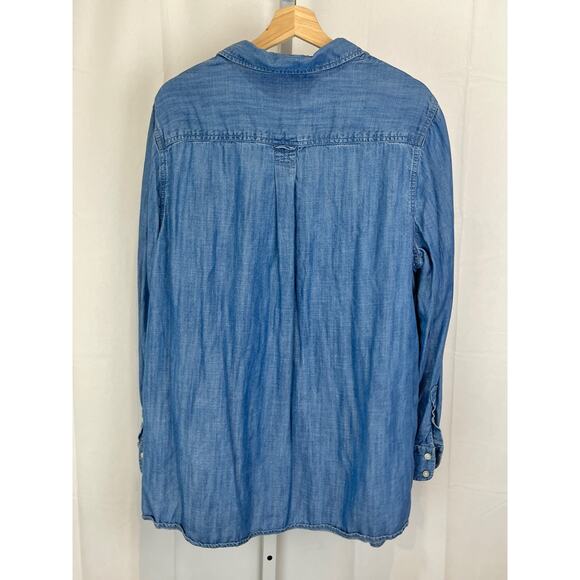 TALBOTS Popover Tunic Top Long Sleeve Collar Henley Tencel Chambray Blue 2X Plus - Picture 2 of 8
